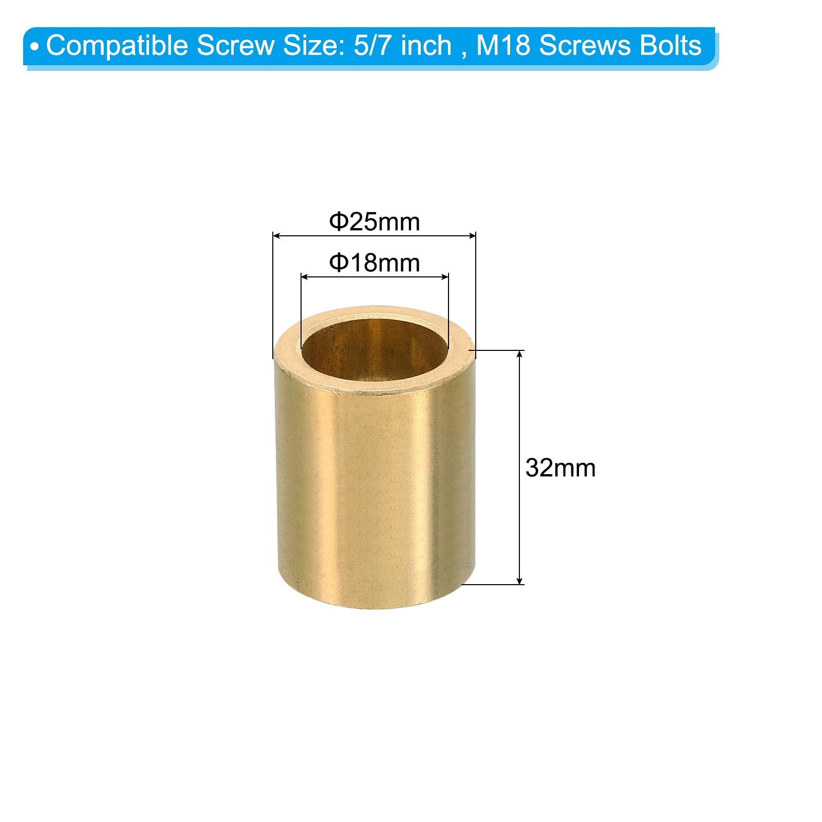 PATIKIL M18 Brass Spacers, 2 Pcs Metal Spacer Brass 18mm ID x 25mm OD x 32mm L Brass Spacers Screw Standoff for 5/7 Inch or M18 Screw - Image 2