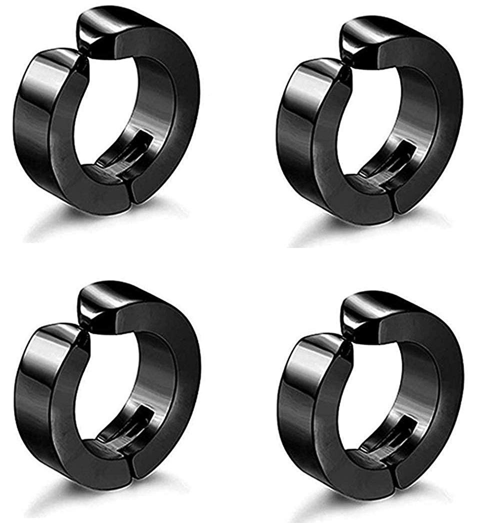 Uniqon (2 Pair) Trendy Black Round Shaped Press Non-Piercing Style Clip On Metal Barbell Earring Hoop Bali Stud For Men And Women (B08X2R958Y) Amazon Price History, Amazon Price Tracker