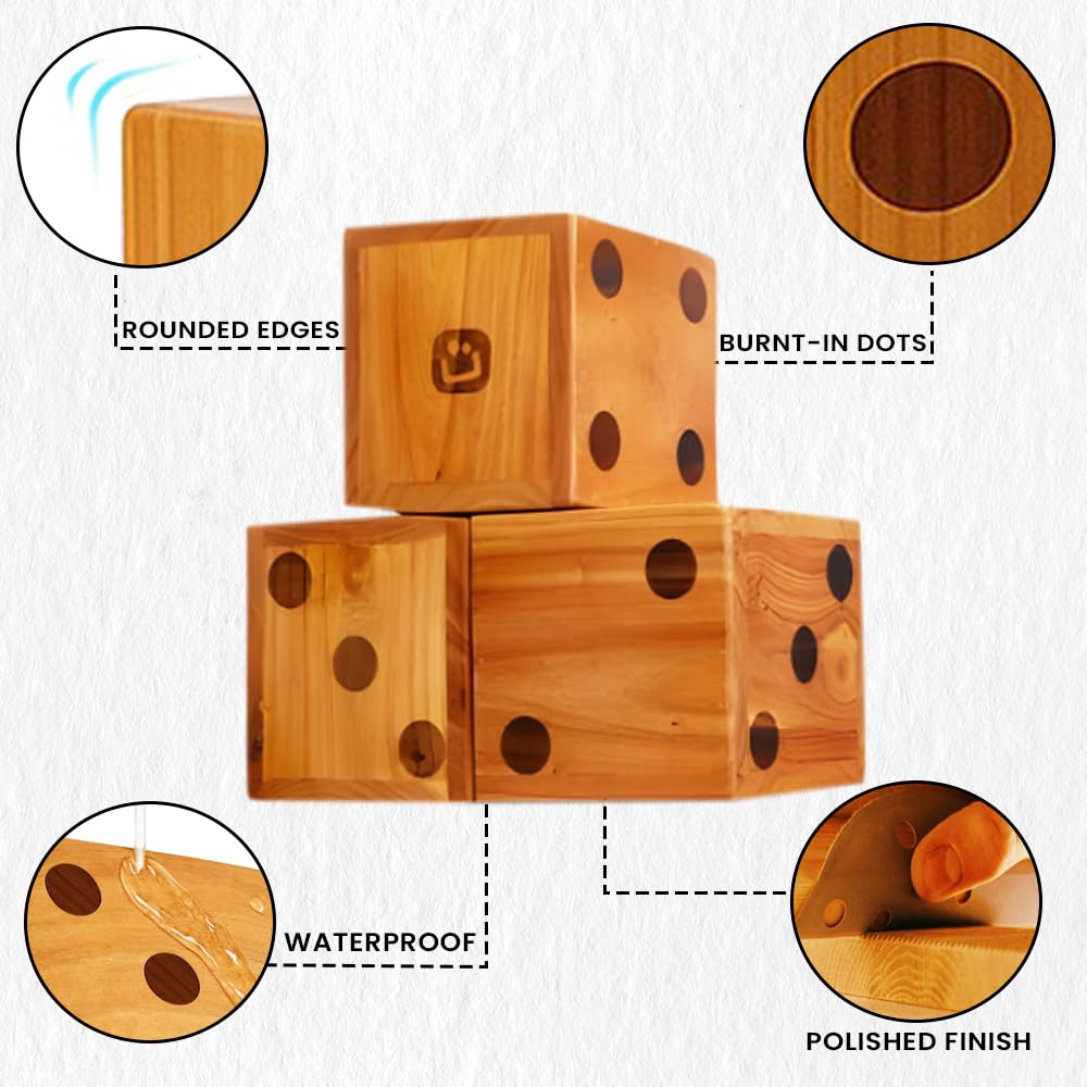 Drake XXL Holzwürfel-Set mit Tragetasche – 21 cm Große Würfel mit Eingebrannten Punkten – Outdoor Gartenspiel für Familie, Garten & Partys