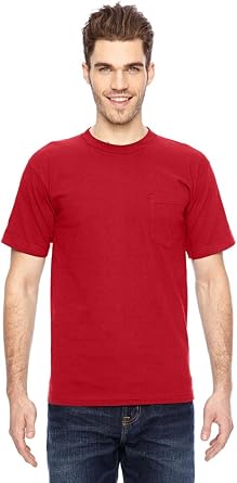 Bayside 6.1 oz. Basic Pocket T-Shirt, Small, RED