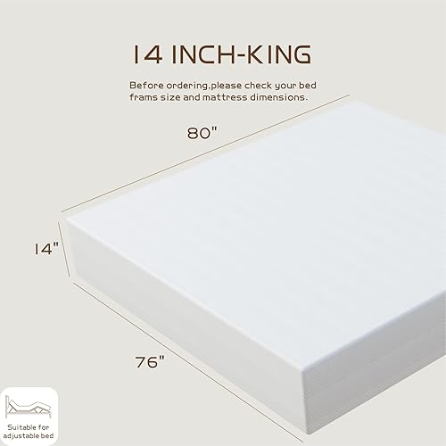 Miniatura 2 de Bamboobreeze Colchón King de 14 pulgadas, espuma viscoelástica de gel sin olor, firmeza media, cama en una caja, sin fibra de vidrio, alivio de