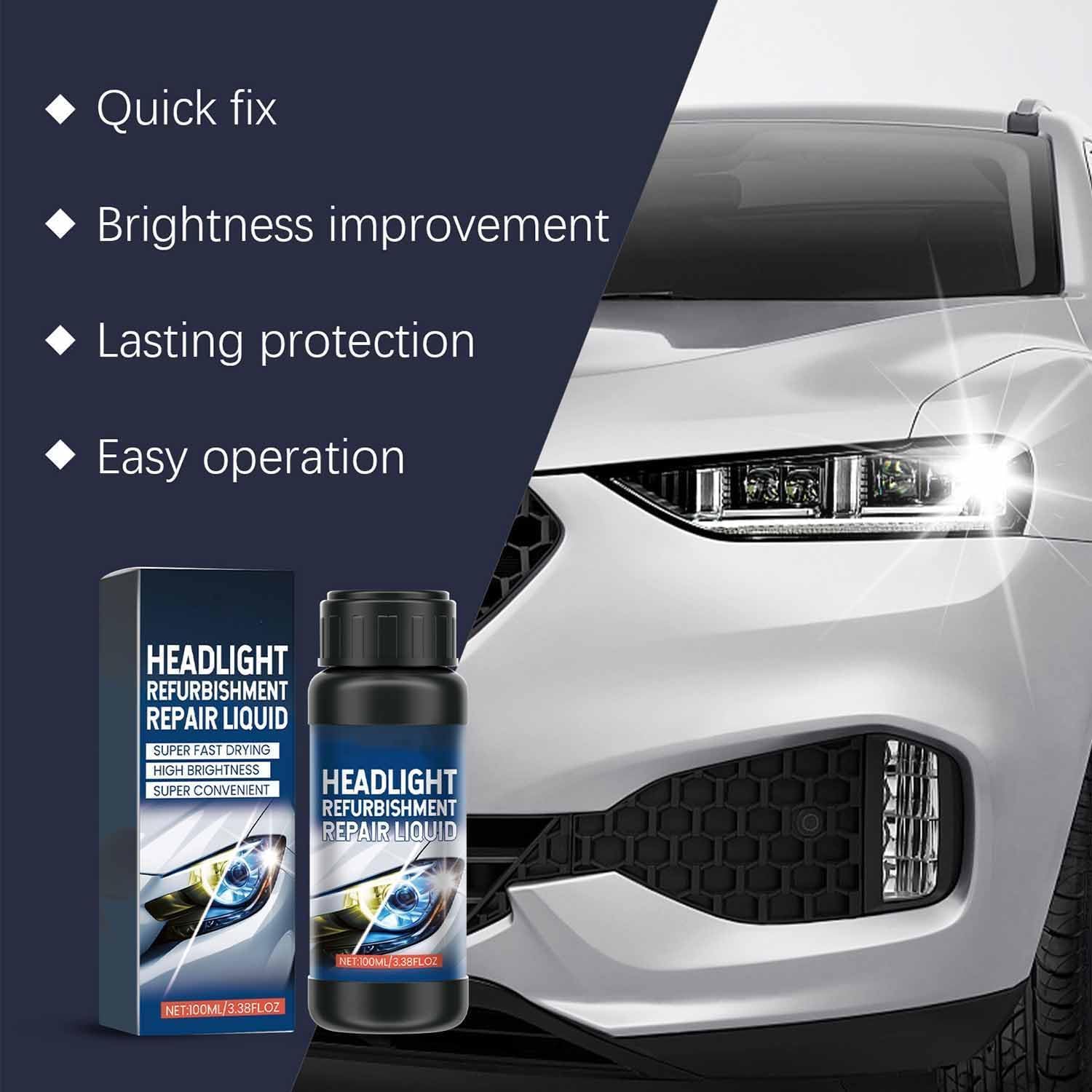 Headlight Refurbishment Kit,Car Headlights Restoration Kit,Repair with Scratch Removal,Remove Oxidation, Durable, Long-Lasting Protection for Headlights (2PC)