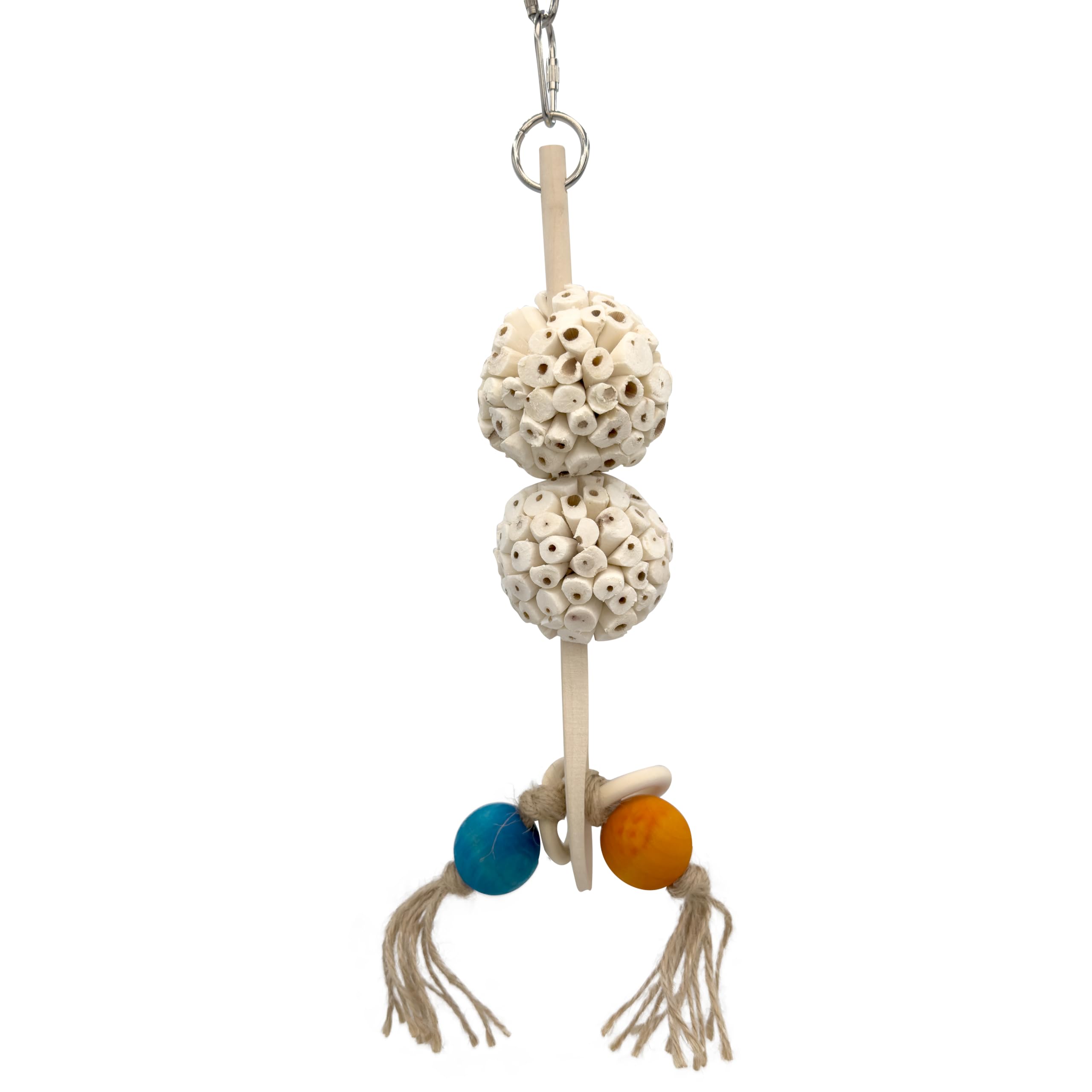 1599 Sola Jute Spooner Handcrafted Bird Toy with Sola Wood Balls and Jute – Foraging and Shredding Fun for Parakeets, Cockatiels, Conures, and Small