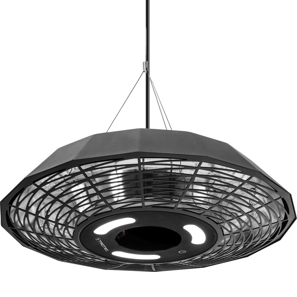 TROTEC Promiennik podczerwieni IR 2010 SC – moc grzewcza 2000 W – promiennik sufitowy do patio, balkonu lub cateringu na zewnątrz, z pilotem, oświetlenie LED