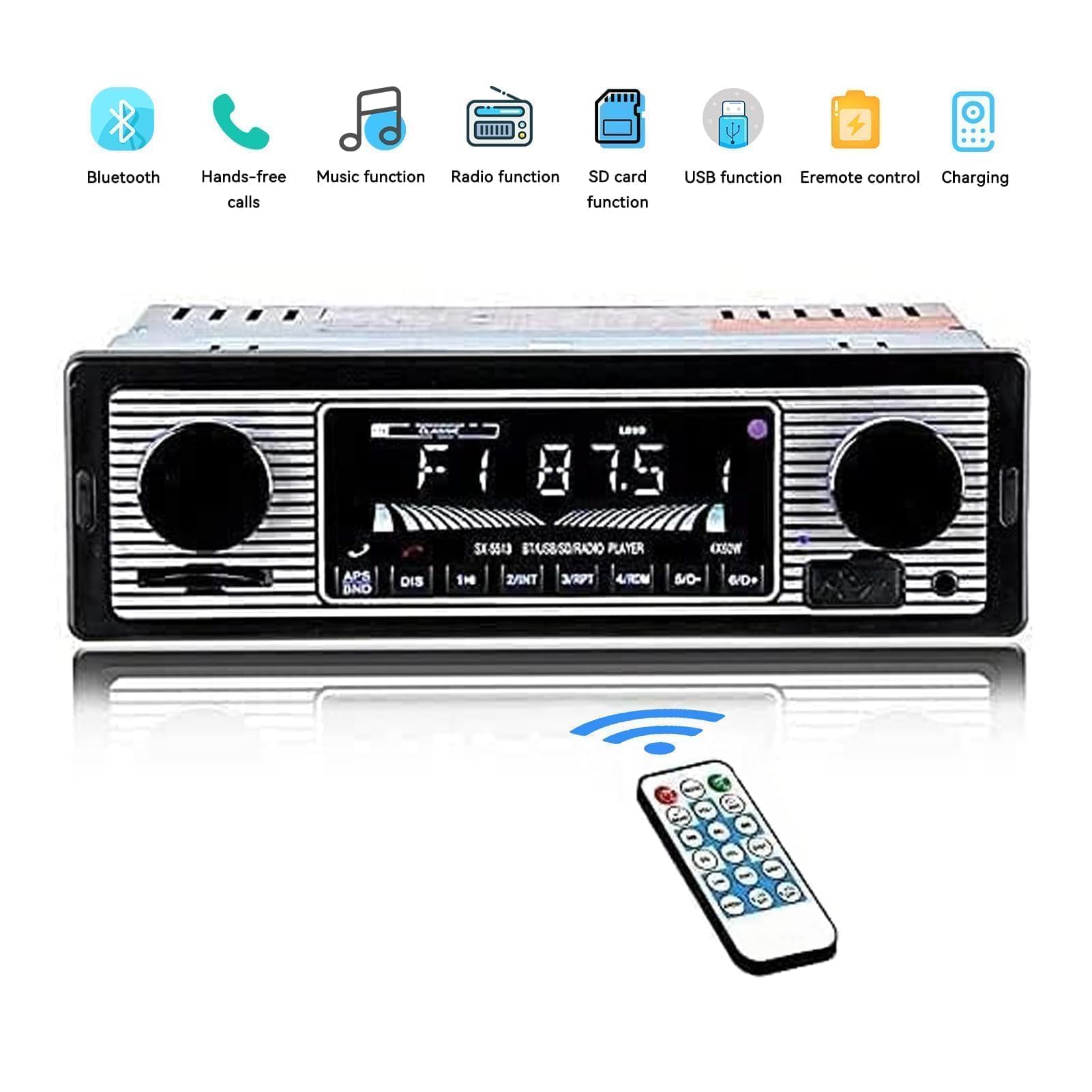 Classic Car Stereo Bluetooth Car Radio 2 Knob Single Din 60WX4 FM Freisprecheinrichtung Autoradio Oldtimer MP3 AUX USB U-Disk Audio mit Fernbedienung