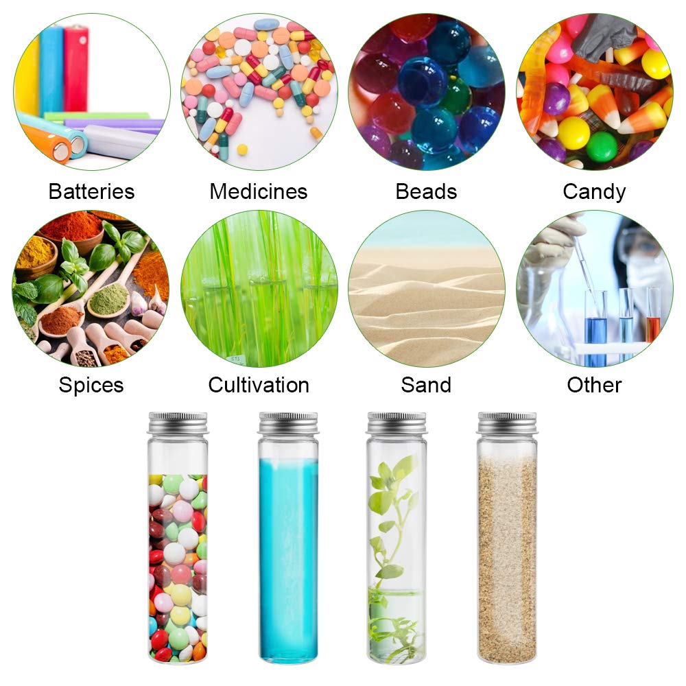 LYTIVAGEN 12 Pezzi Provette Portaconfetti 100ml Provette Plastica Trasparente con Tappi in Alluminio Bottiglie Sensoriali Porta Confetti Provette Trasparente per Bomboniere Perle Fiori