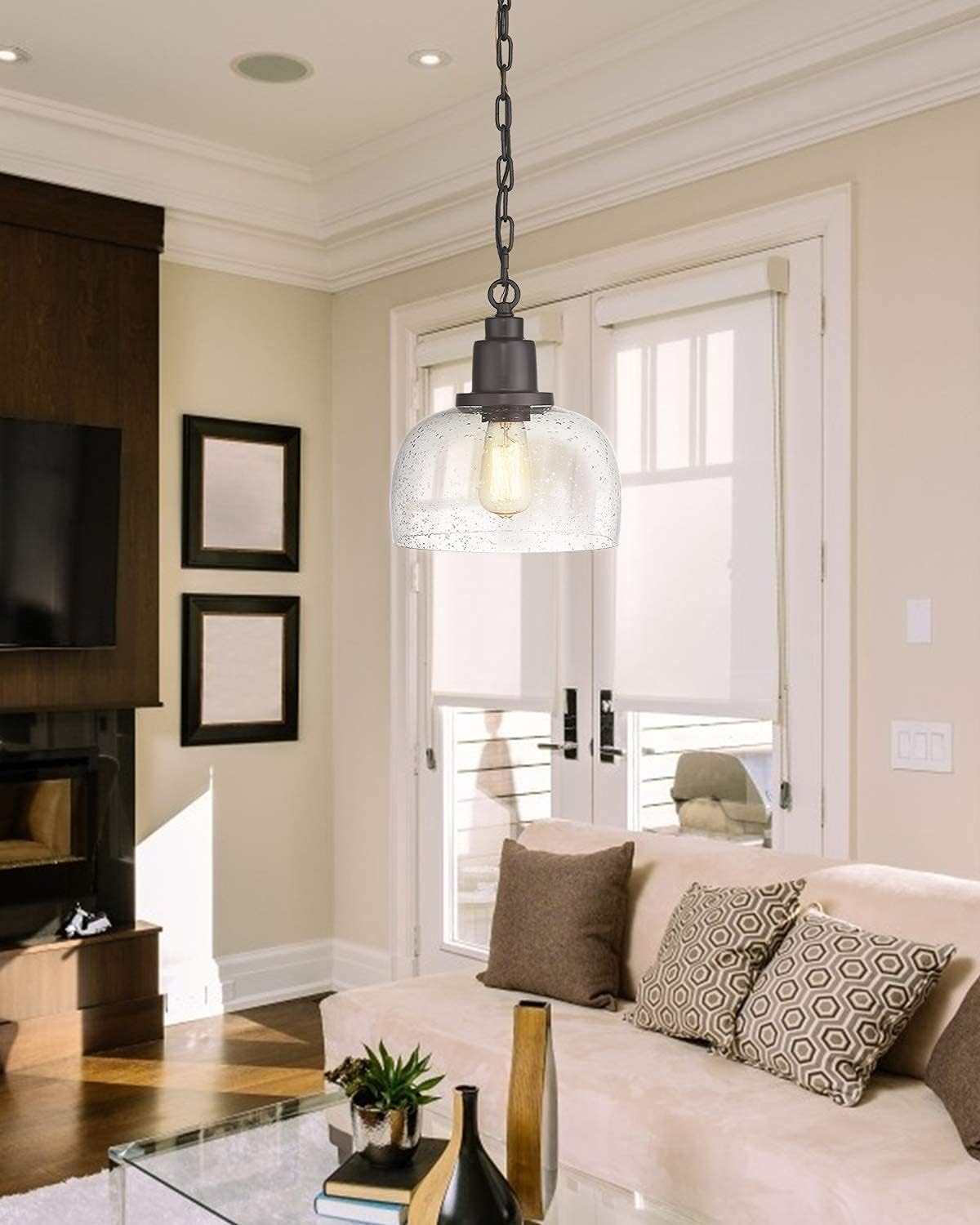 EAPUDUN Modern Glass Pendant Hanging Light and Semi-Flush Mount Ceiling Lights Farmhouse Pendant Lighting for Kitchen Island Dining Room Foyer Hallway Entryway