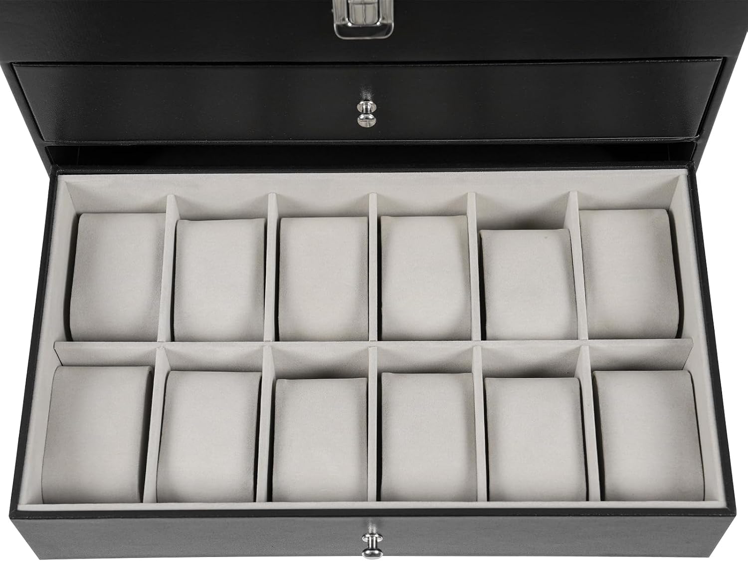 Sunglasses Organizer, 3-Layer Eyeglass Sunglass Storage Watch Box, 6 Slots Eyeswear Holder and 6 Slots Watch box Glass Top Lockable Case Organizer Eyewear Accessories Display (3 Layer 24 Slots)