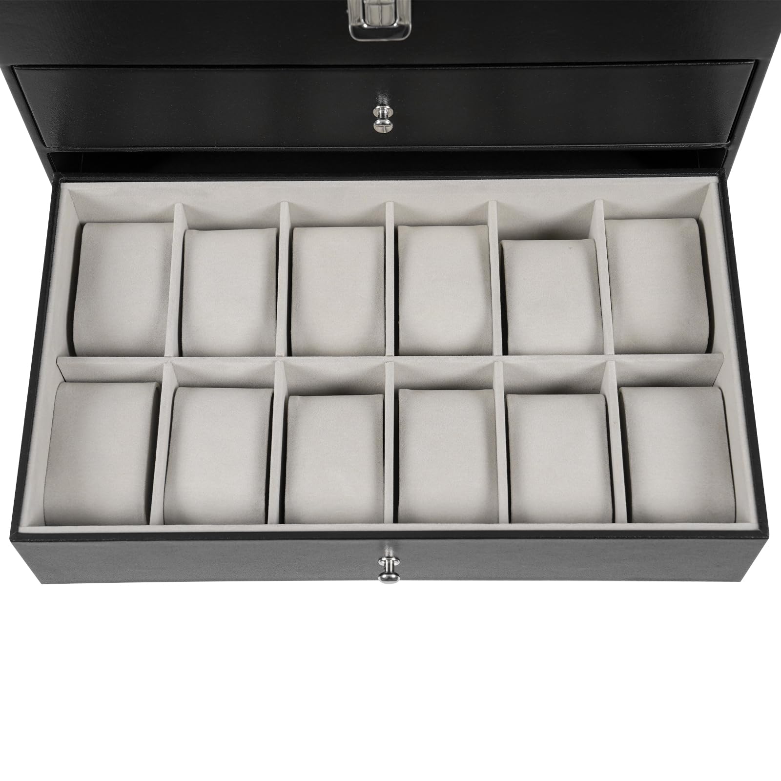 Scatola per orologi e occhiali, 24 scomparti, rivestimento in tessuto non tessuto, nero, organizzatore per gioielli