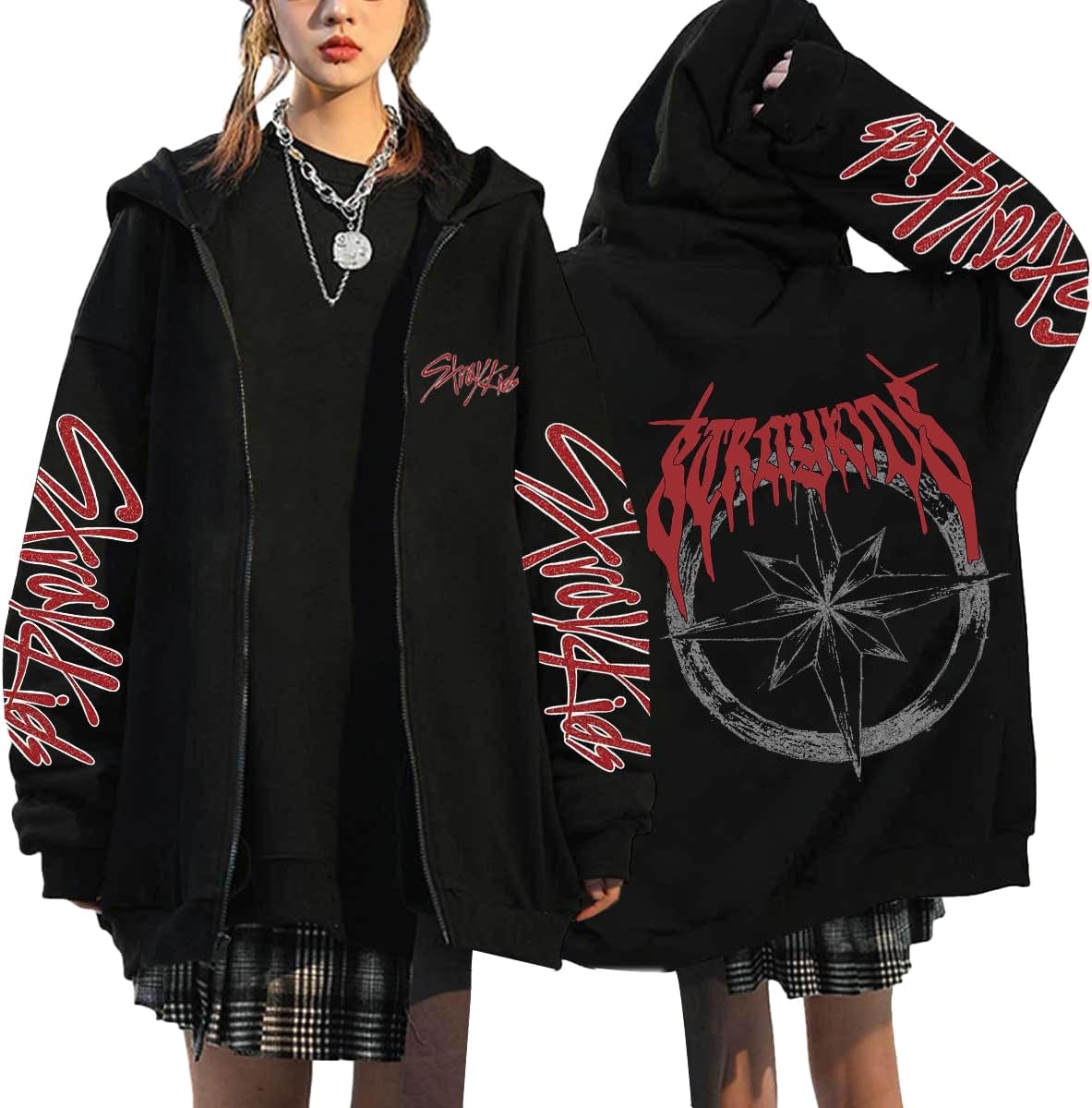 KPOP Zip Up Felpe con Cappuccio Uomo Donna Domin Ate Y2K E-Girl Hoodie