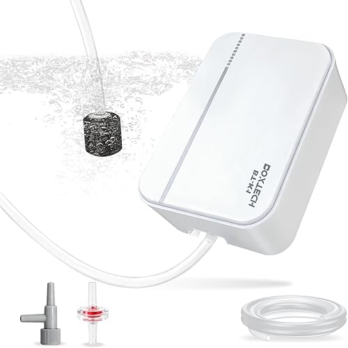 Miniatura 8 de Boxtech Bomba de aire para acuario ultra silenciosa, ahorro de energía de 2 W, bomba de oxígeno de bajo ruido para tanques de agua dulce y salada de