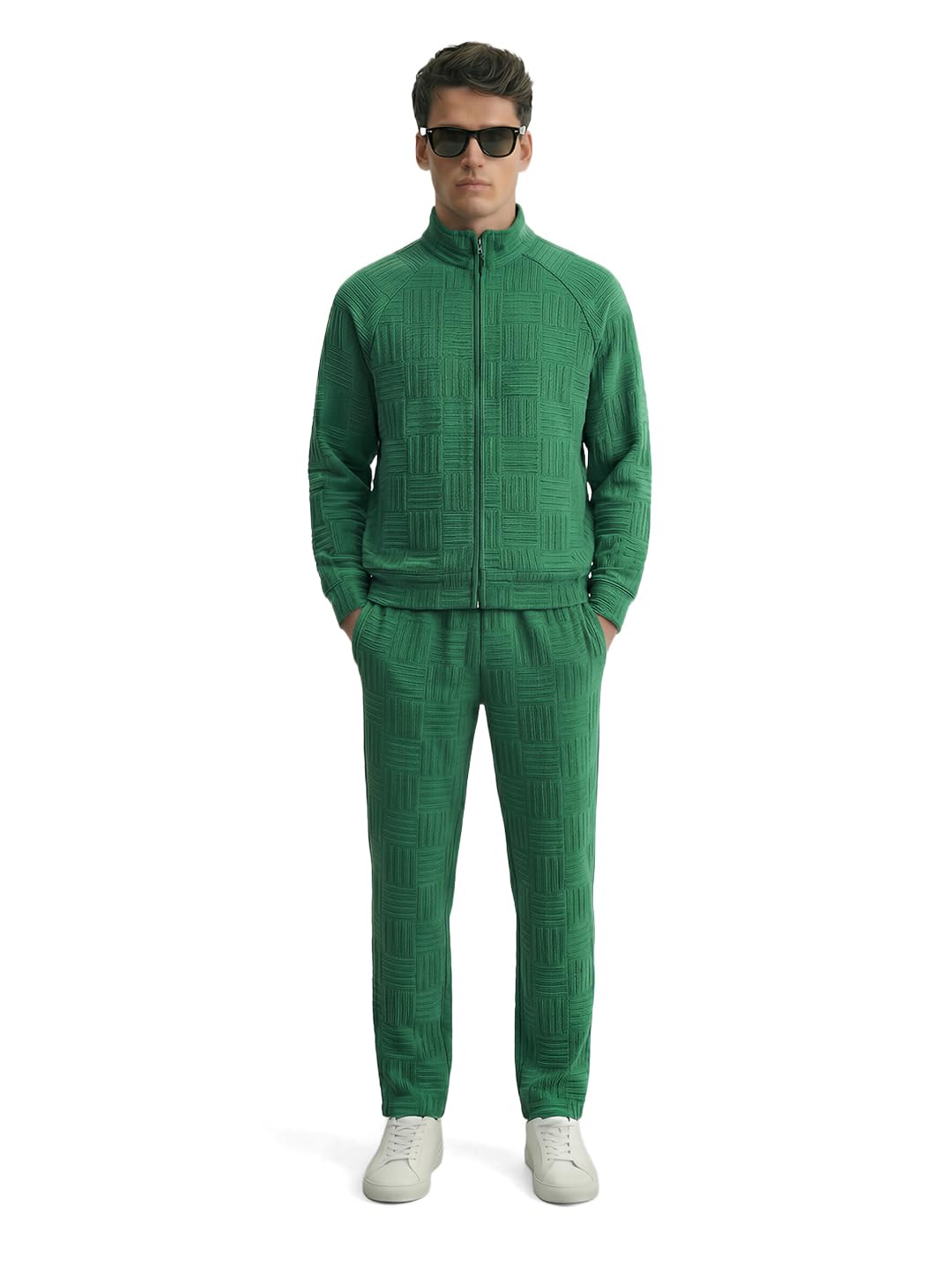 Men Relaxed Fit Self Design Sweatshirt and Joggers Coords Set-image-26