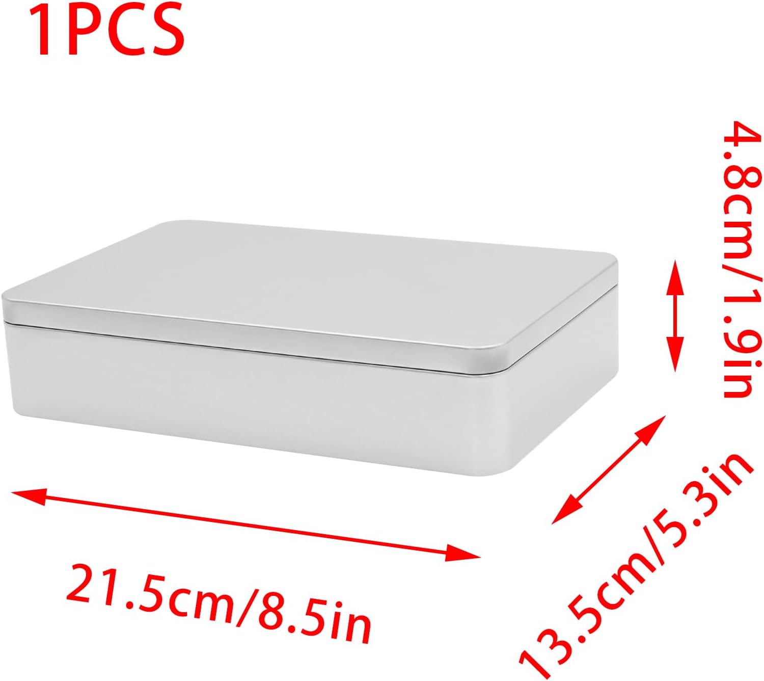 Silver Metal Tin Box with Lid, Metal Storage Container