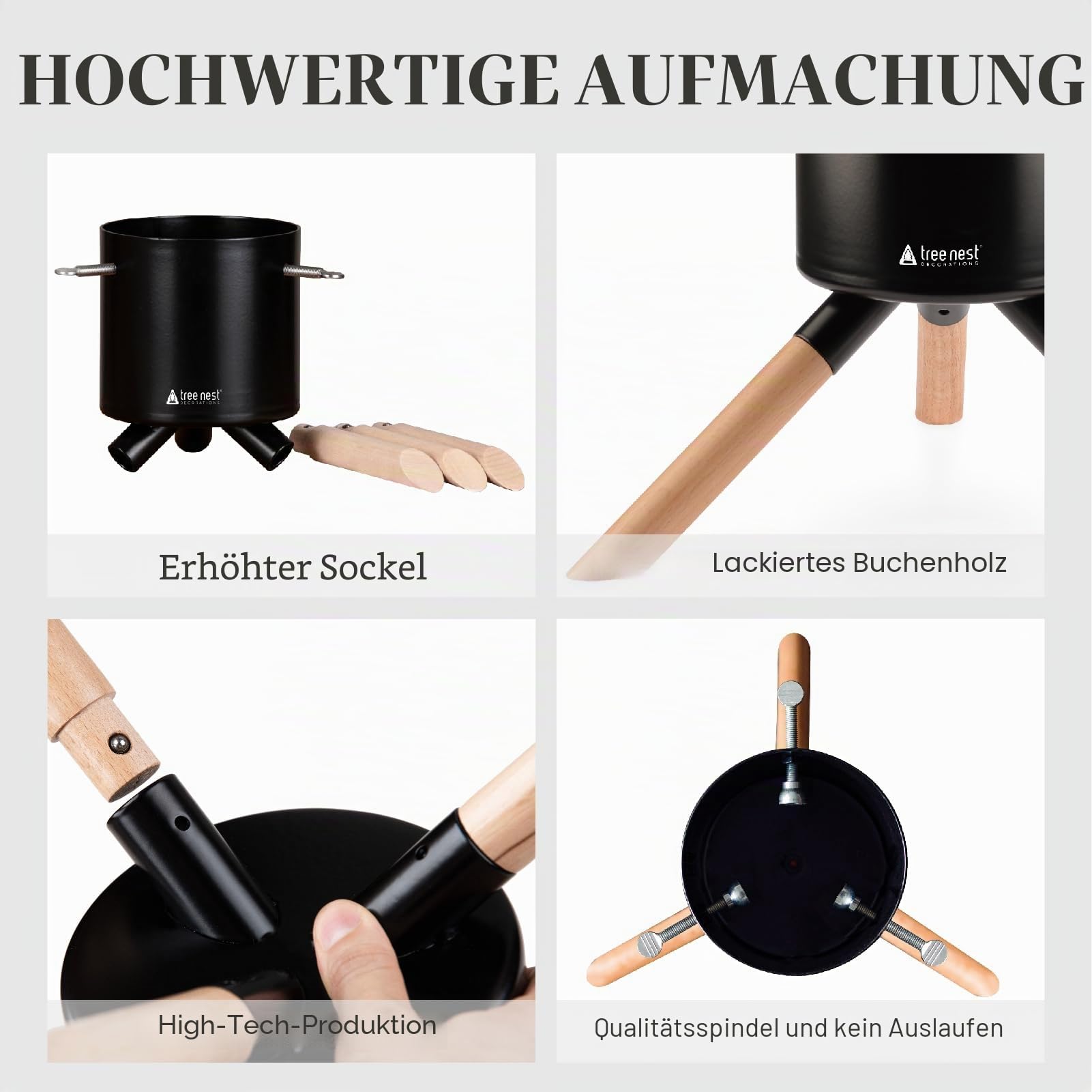 Tree Nest Christbaumständer Weihnachtsbaumständer Baumständer Tannenbaumständer Weihnachtsbaum Standfuß Ständer mit Wasserbehälter - Cosmo Christmas Tree Stand für Bäume bis 1.5m, 3-9cm Stamm Schwarz