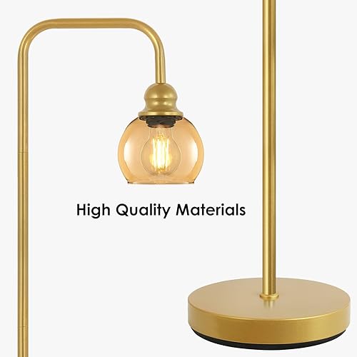 Miniatura 9 de Lámpara de pie moderna para sala de estar con bombilla LED de 6 W, lámpara de pie industrial, vidrio ámbar, lámpara alta de lectura clásica para