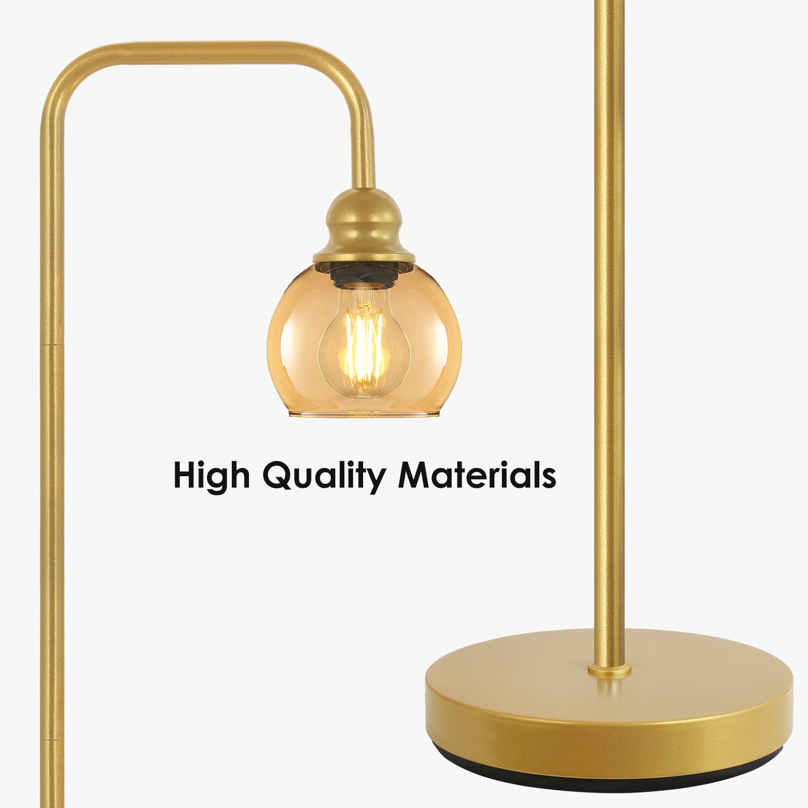 Lámpara de pie moderna para sala de estar con bombilla LED de 6 W, lámpara de pie industrial, vidrio ámbar, lámpara alta de lectura clásica para oficina en casa, lámpara de pie para estudio, 9