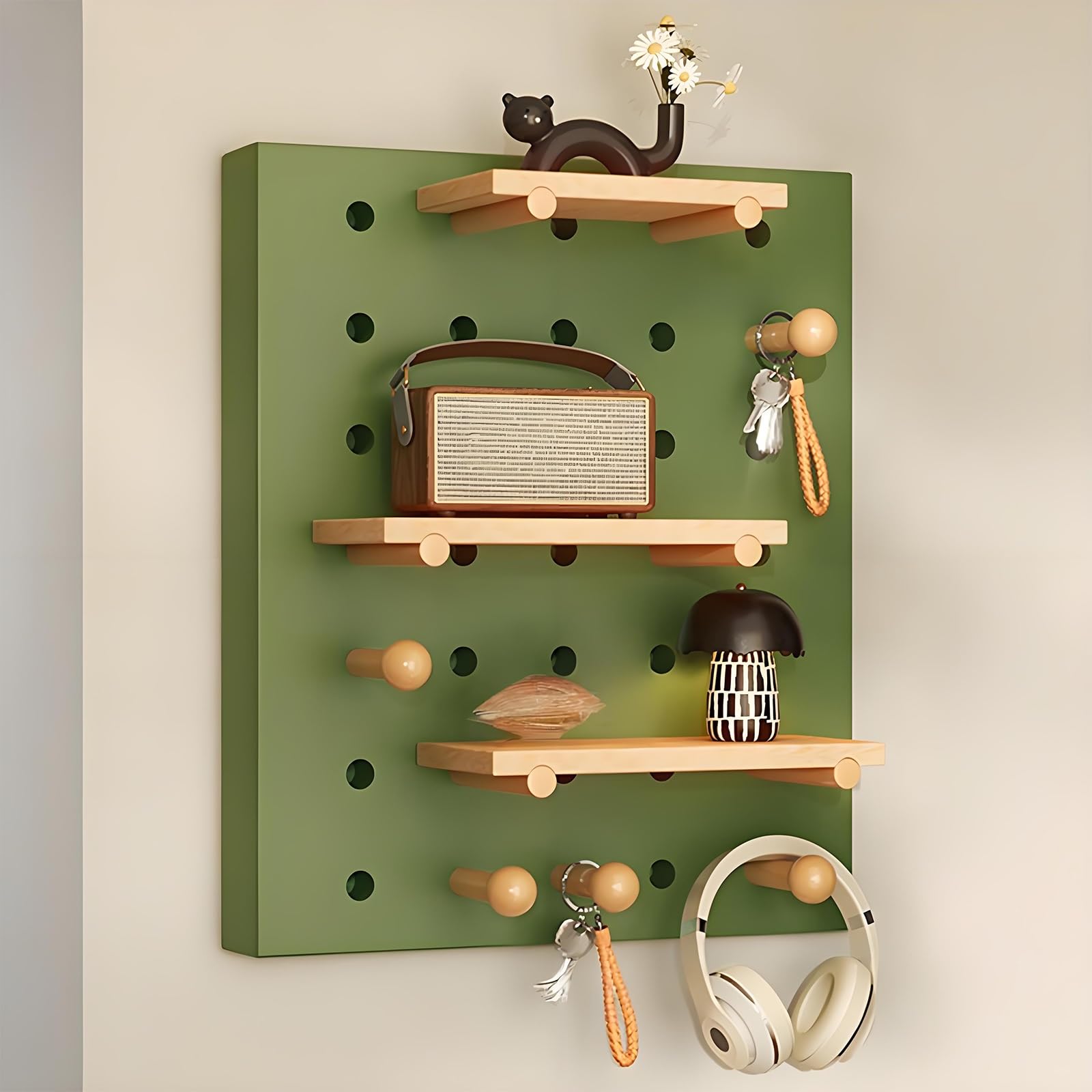 Holz-Stecktafel Zur Wandmontage, Diy-Hängeplatte, Holz-Pegboard-Kombinations-Wand-Organizer-Kit für Zuhause, Büro, Schlafzimmer(Green)