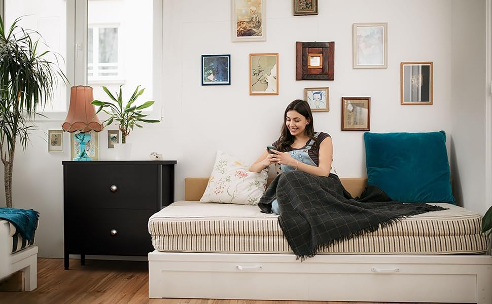 Miniatura 9 de BOLUO - Juego de 2 mesitas de noche con 2 cajones para dormitorio, color negro, mesita de noche pequeña, mesita auxiliar moderna con cajones de tela