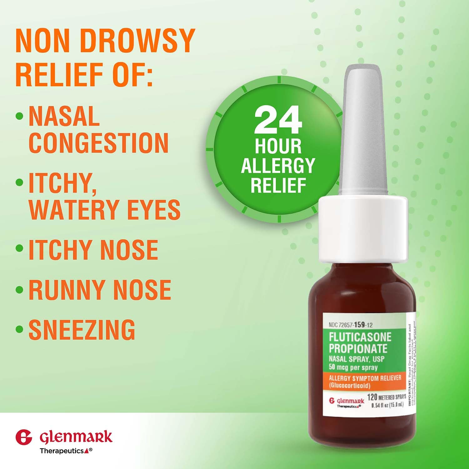 Glenmark Therapeutics Fluticasone Propionate Nasal Spray, USP 50 mcg per Spray, 120 Metered Sprays, 24 Hour Allergy Symptom Reliever, Non-Drowsy — Amazon image 3