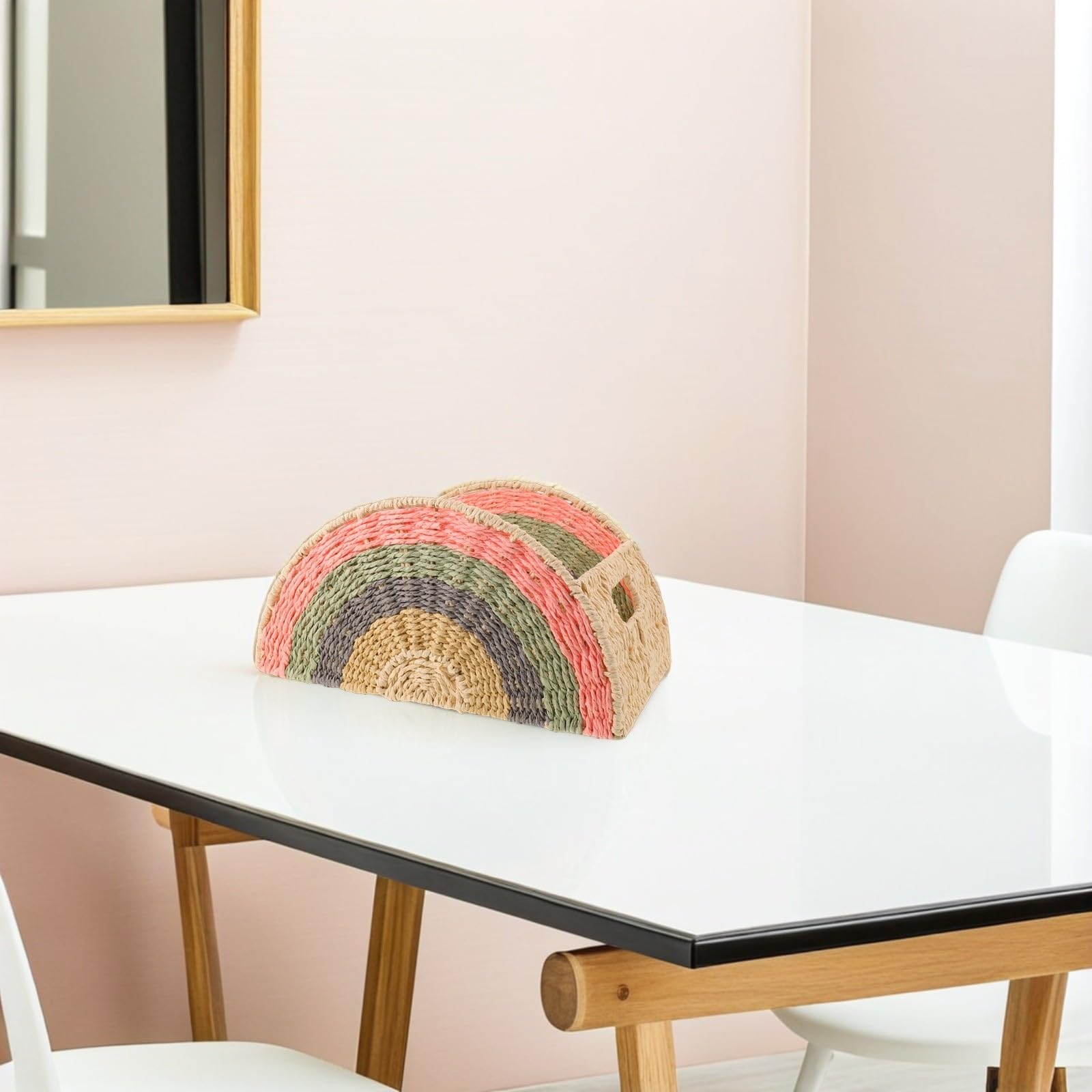 SHINEOFI Cesto Portaoggetti Decorativo a Forma di Arcobaleno in Corda di Carta e Metallo, Facile da Pulire Ampio Spazio per Ufficio e Soggiorno
