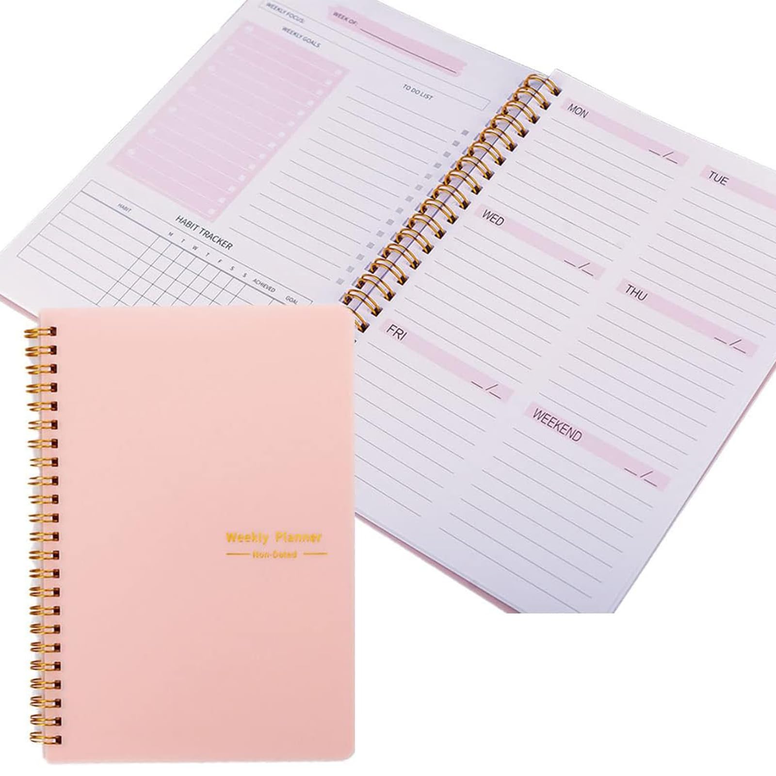 Rmoutf Daily Planner Undated Weekly Planner, To Do List Planner, Weekly Goals A5 Notebook, Meal Planning Pad, Notebook with Spiral Binding 5.7 x 8 in (PINK)