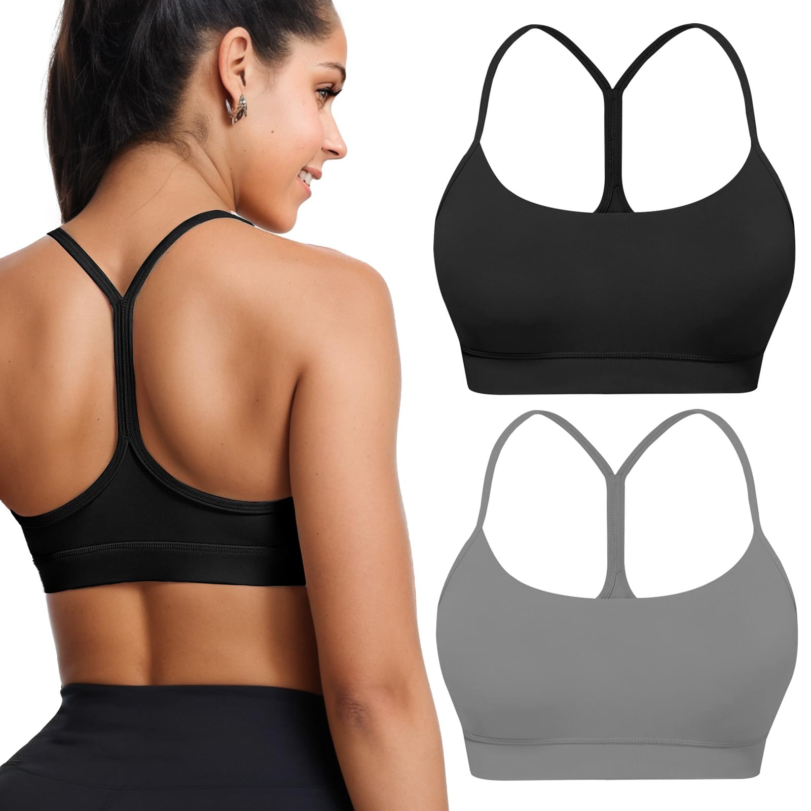 Buauty 2 Packs Sports Bras for Women High Support Large Bust, High Impact Yoga Wireless Padded Bras for Sagging Breasts, Low Back Athletic Workout