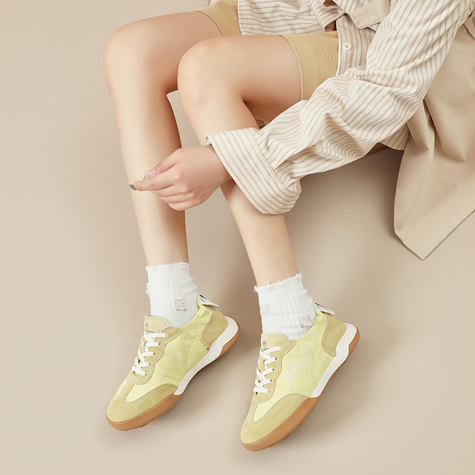 Onewus Damskie buty rekreacyjne z prawdziwej skóry, sznurowane buty typu sneakers