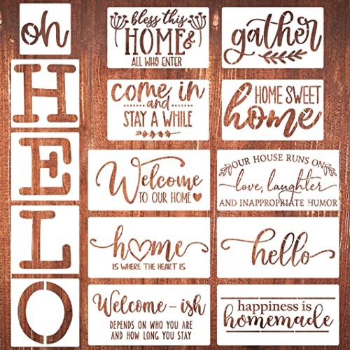 Welcome Stencils for Painting 12 Oh Hello Stencils Welcome-ish Stencil Gather Plastic Templates for Drawing on Wood/Mat/Round Door Hanger