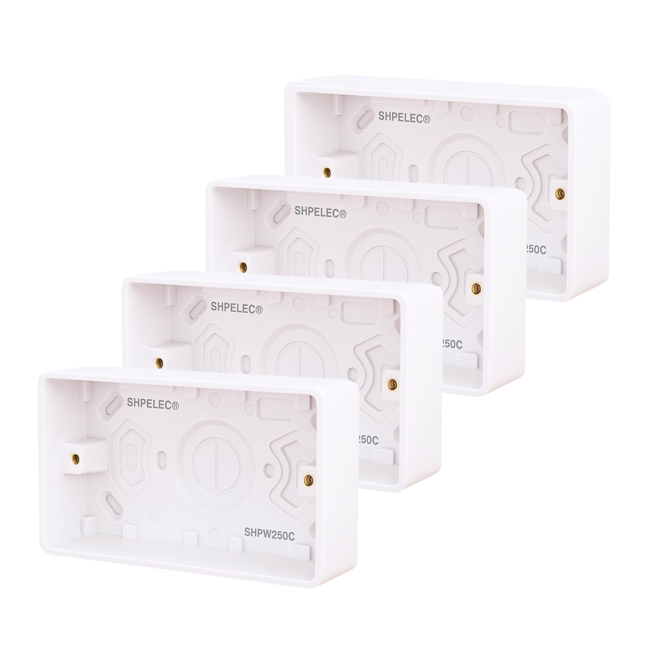 SHPELEC ® Premium Curved Edge White Electrical Sockets Range - Convenient and Versatile Power Solution (2 Gang Pattress Box, 4 Pack) — image 1