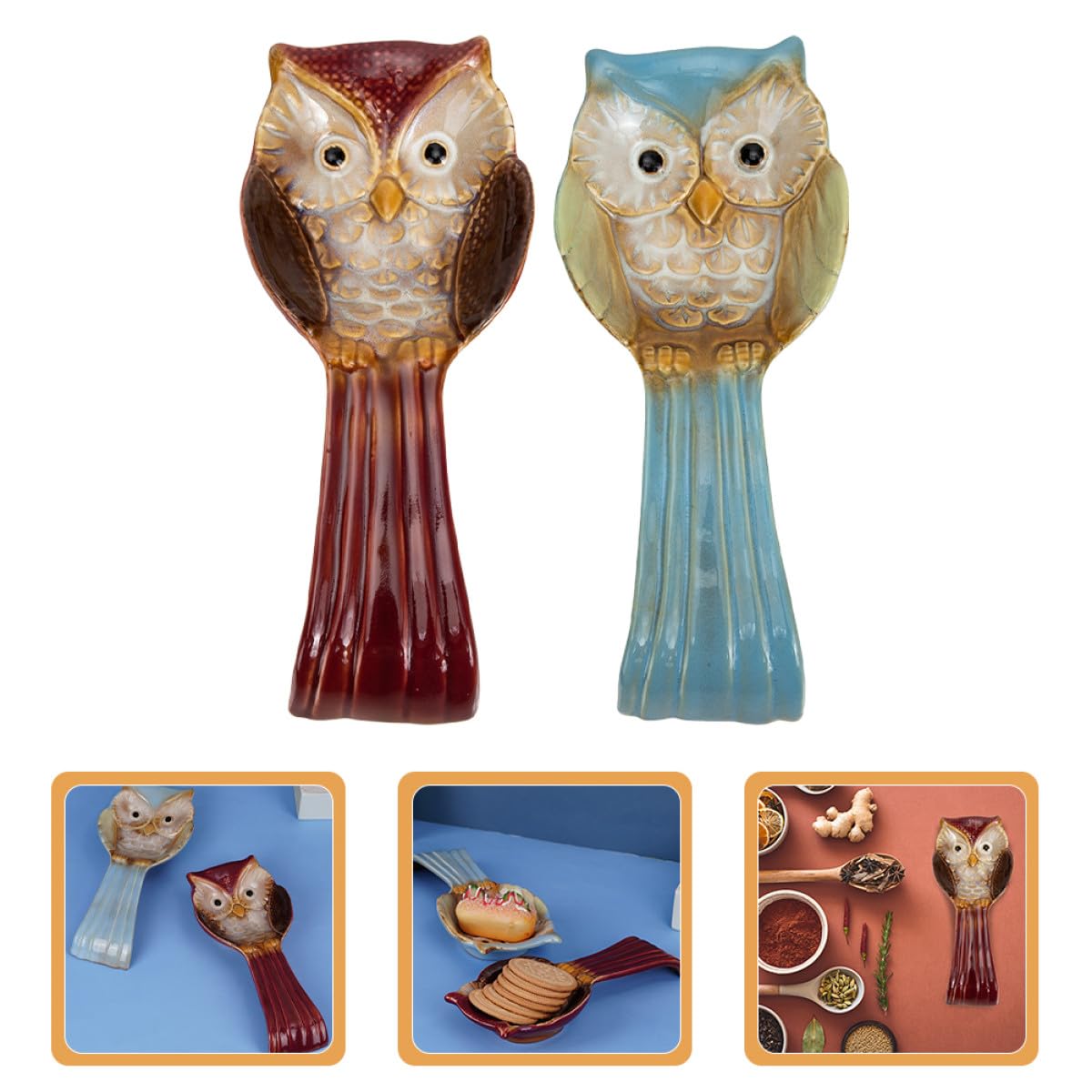 Repose-cuillères Hibou en Céramique, Lot de 2 Pièces