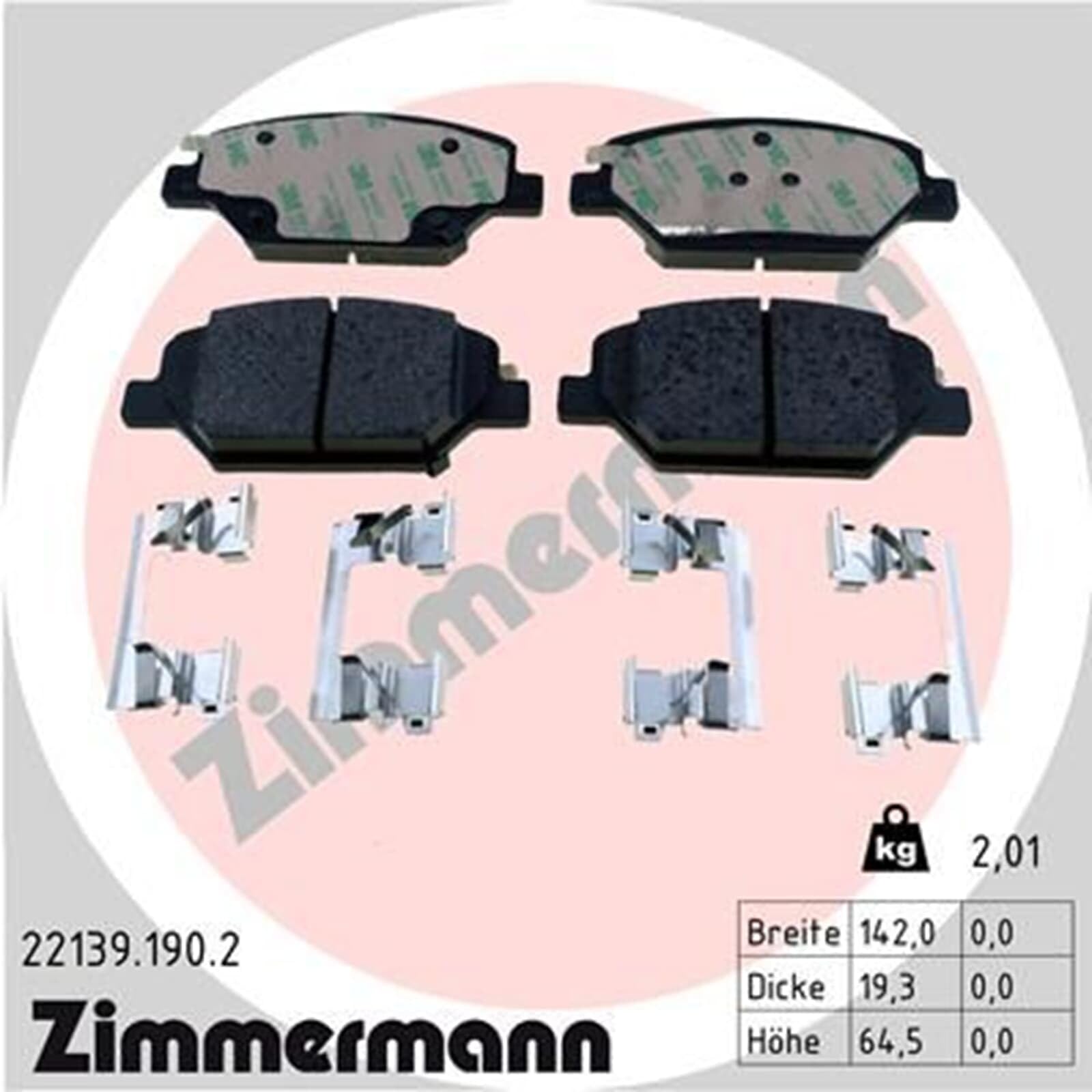Zestaw Klocków Hamulcowych ZIMMERMANN 22139.190.2 przód