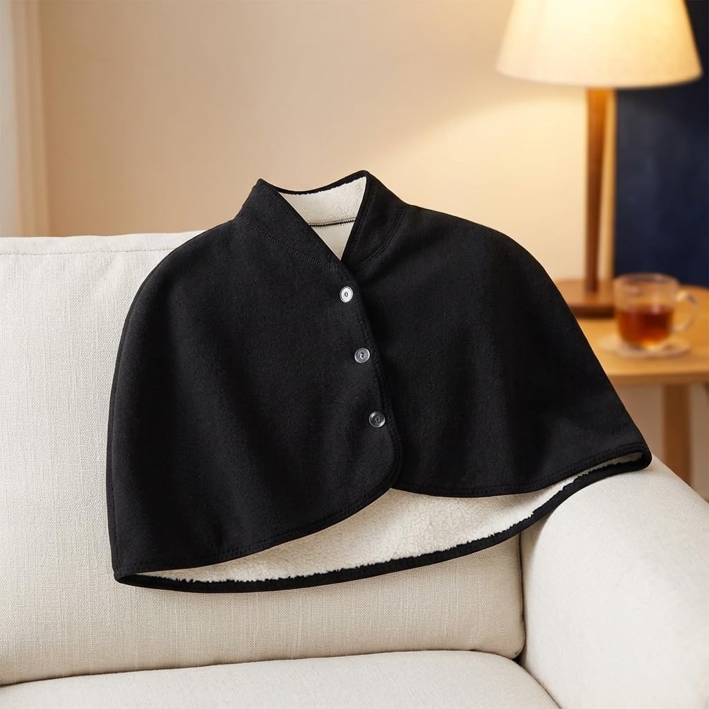 Shoulder Cape Faux Lamb Wool Black Winter Wrap for Daily Comfort