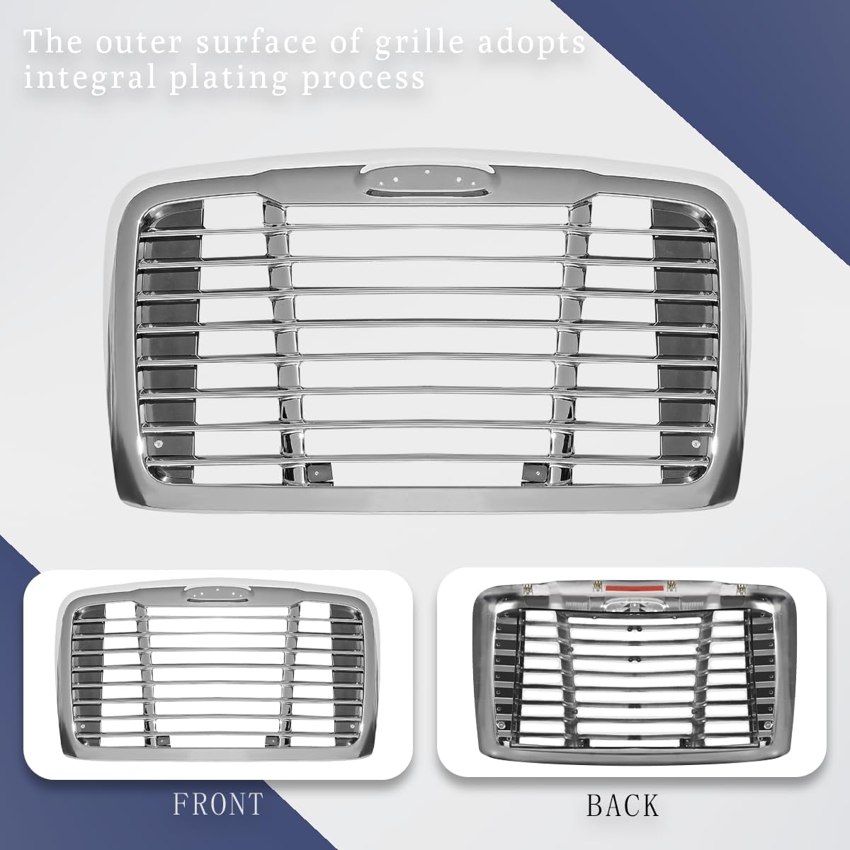 Chrome Front Hood Radiator Grille Without Bug Screen Compatible With 2008-2017 Freightliner CASCADIA without Bug Screen Front Grill ABS Plastic