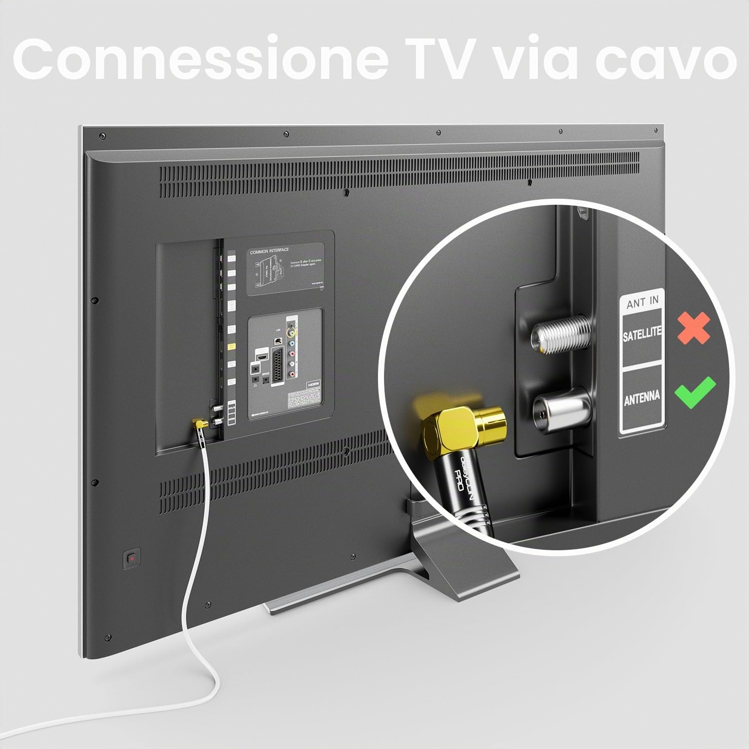 deleyCON 1m Cavo Antenna TV 4K - 4K Ultra HD Full HD HDTV - 2x Angolato - Cavo Coassiale - Spina IEC (90°) a Presa IEC (90°) - Connettori in Metallo - Bianco