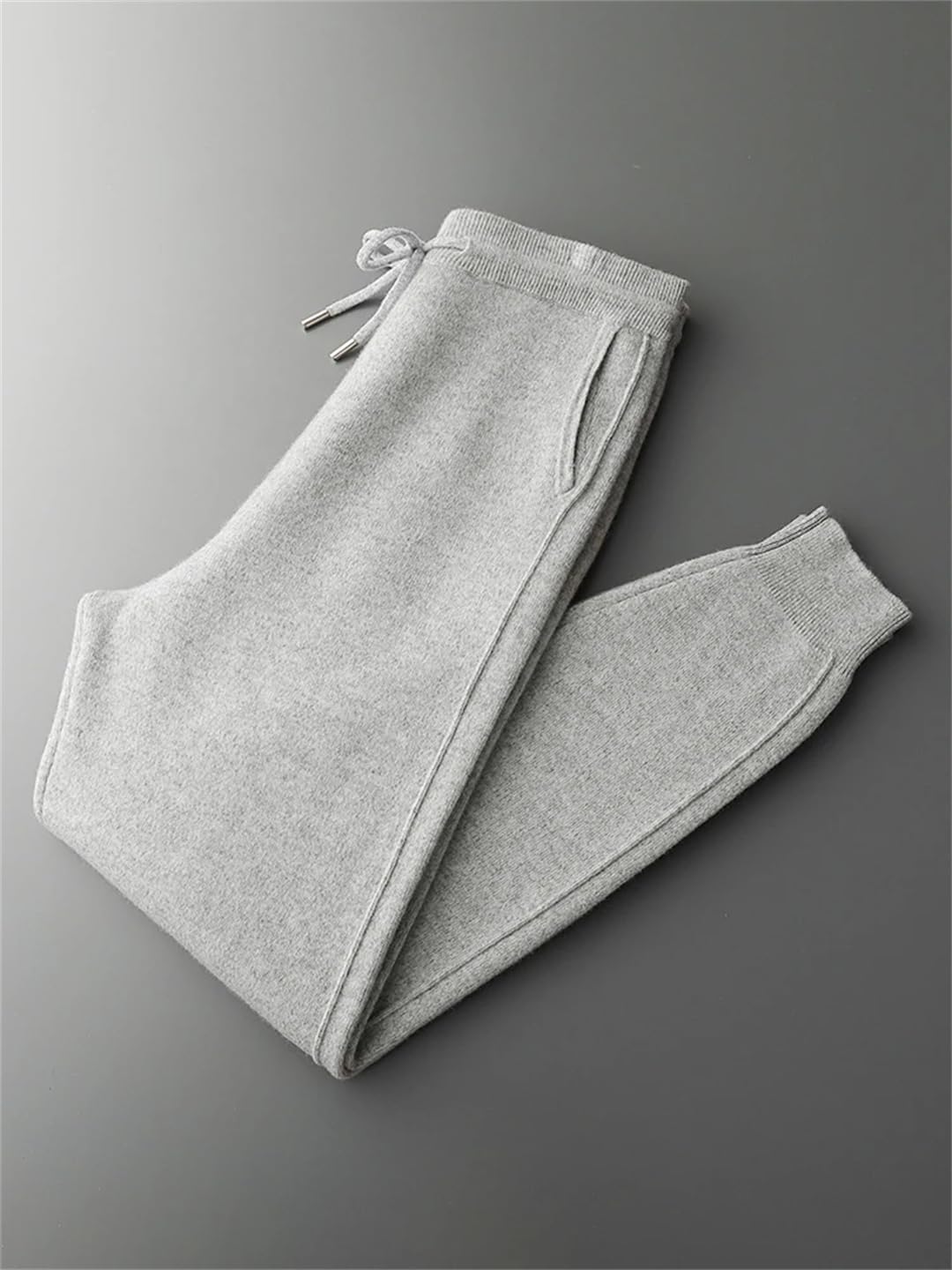 Men’S Merino Wool Drawstring Waist Casual Pencil Pants Ankle-Length Knit Soft Warm Basic Trousers
