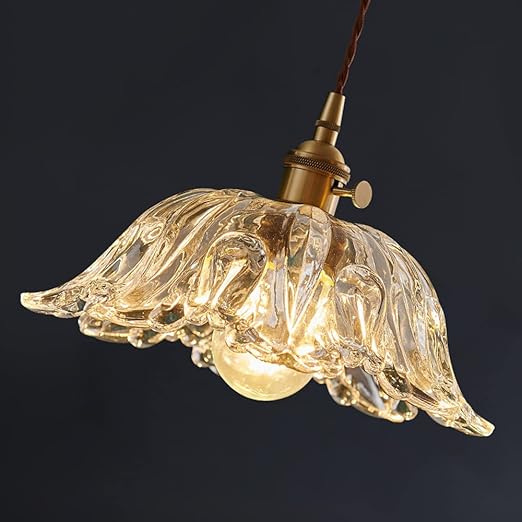 WANGLL Clear Shade Brass Ceiling Hanging Lamp Modern Pattern Glass Pendant Light Dining Table Light Fixture Chandelier, Kitchen Island Bedroom Bedside Suspended Lamps, E27 Socket Change for The Better WANGLL photo 3