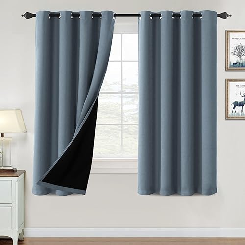 H.VERSAILTEX - Cortinas con 100% de opacidad para dormitorios, salas de estar, con aislamiento completo de luz y calor, con forro negro, set de 2