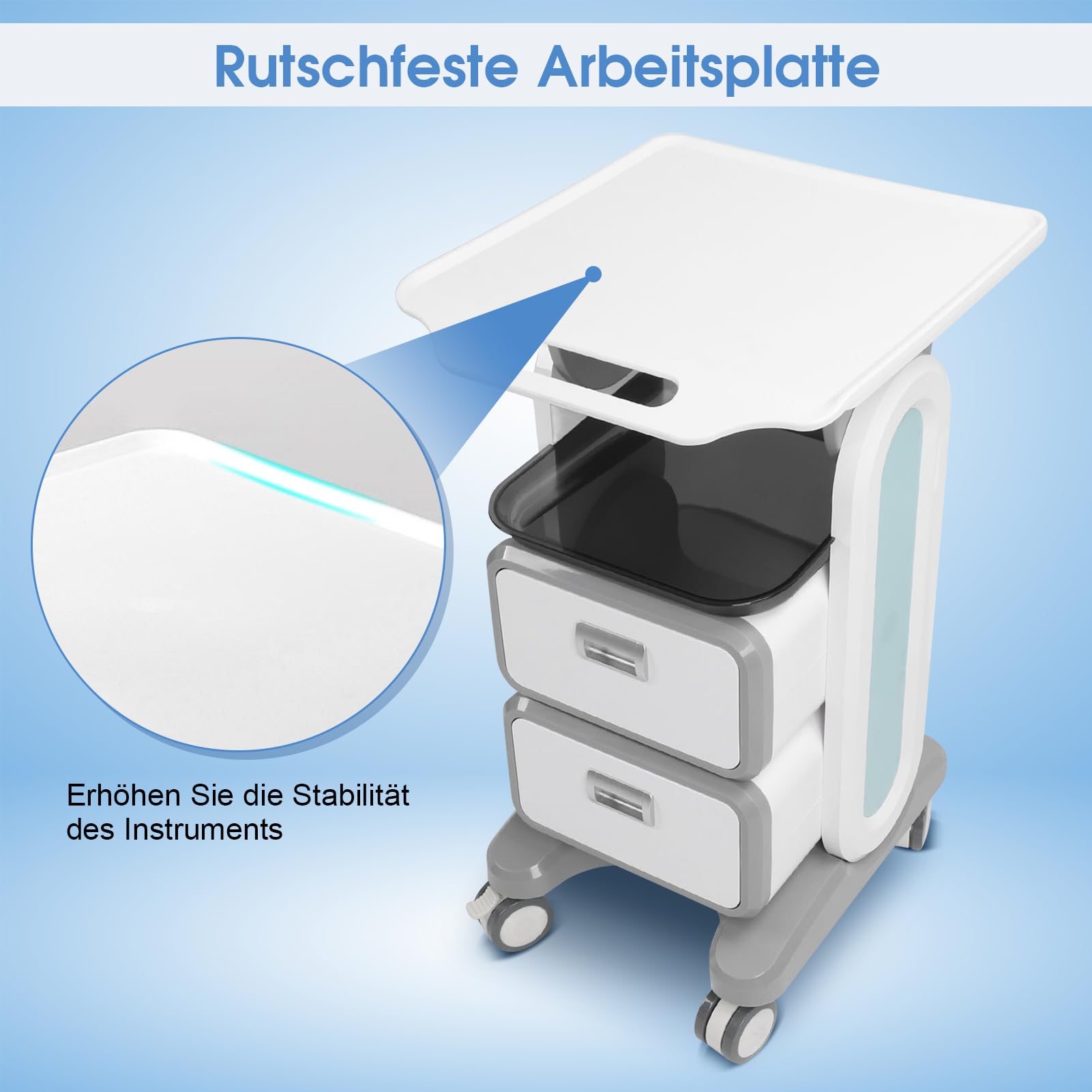 Carrello Medico con 2 Cassetti e Ruota Universale, Carrello Multifunzionale per Salone di Bellezza e Cosmetici con Vano Portaoggetti