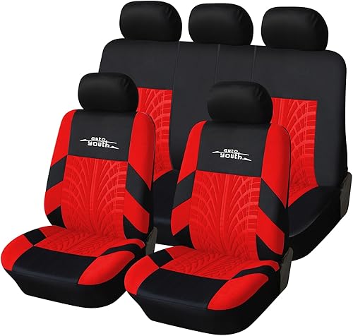 AUTOYOUTH - Juego completo de fundas color rojo para asiento de vehículo, fundas de asiento delantero con funda de asiento dividido para automóviles