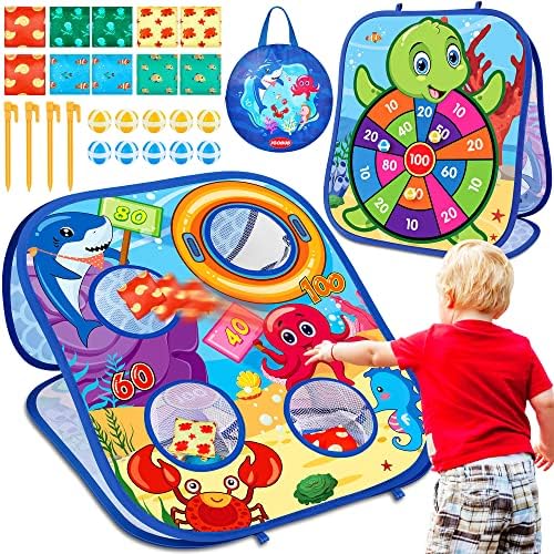 Bean Bag Toss Game Toys for Kids,Ocean Double-Sided Foldable Board Kids Cornhole Summer Outdoor Play Game and Party Supplies Toy Birthday Gifts for Toddler Boys Girls Age 2 3 4 5 6