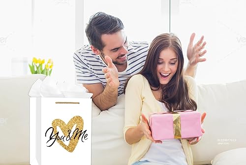 Miniatura 3 de D4DREAM Bolsa de regalo de papel de aniversario grande de 13 pulgadas con asa para él, ella, tú y yo, bolsa de regalo para el día de San Valentín