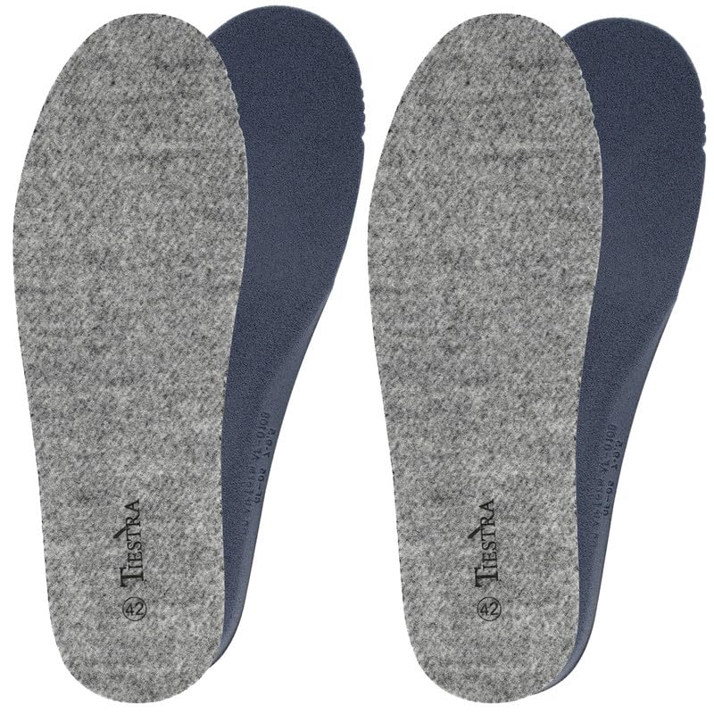 TIESTRA Lammfell Sohle Thermo Einlegesohlen Winter Warm Lammfellsohlen Thermosohlen Merino Wolle Wärmende Schuheinlagen Dicke Weich Wollfilz Einlagen für Wintersch Schwarz Grau 2 Paar Größe 37