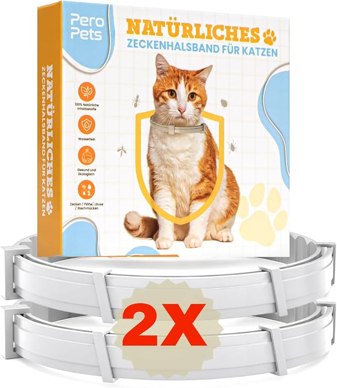 Pero Pets Zeckenhalsband für Hunde Katzen - Halsband gegen Zecken Flöhe Mücken Läuse – Zeckenhalsband Flohhalsband – 100% Natürlich & Wasserdicht – Wirksamkeit 8 Monate