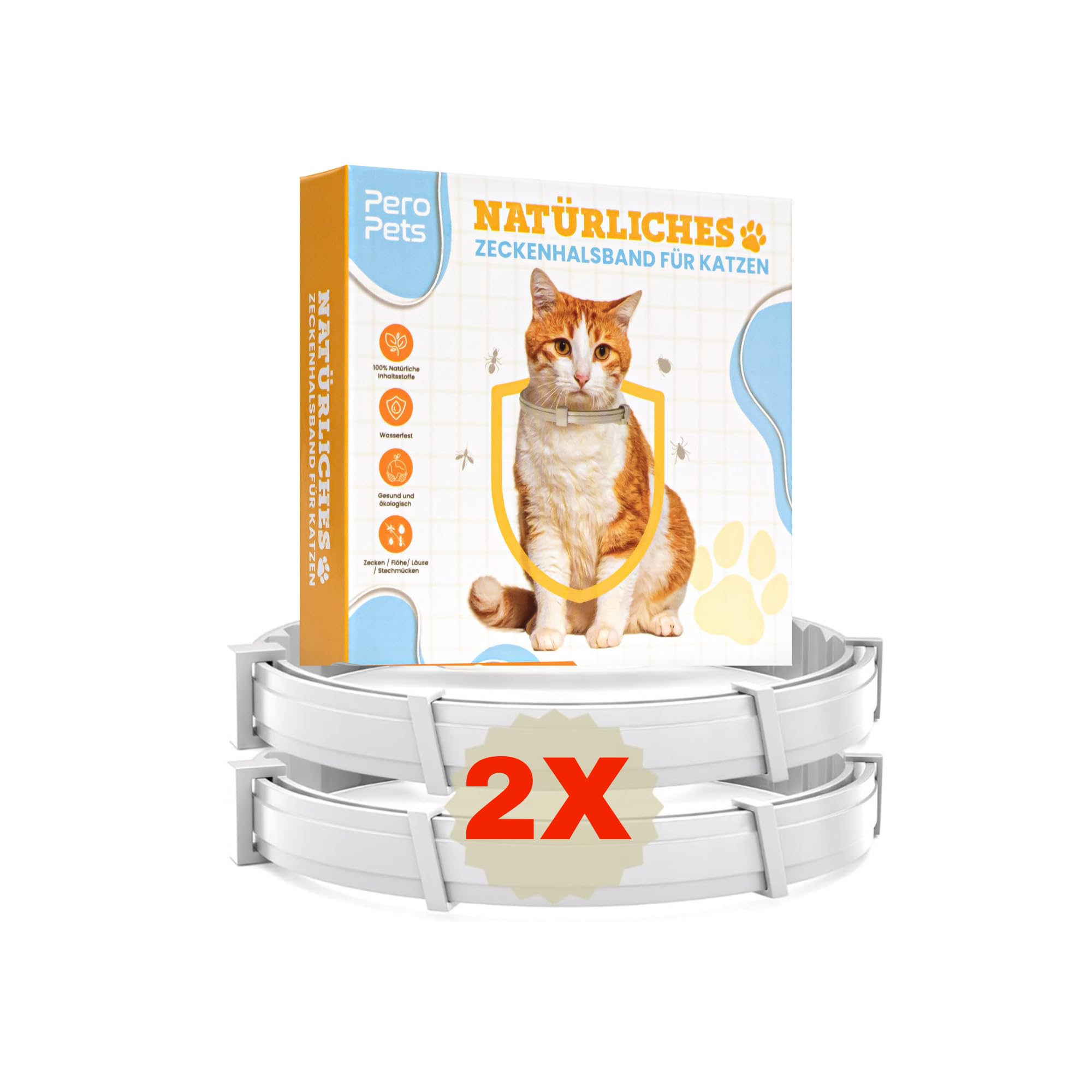 Pero Pets Zeckenhalsband für Hunde Katzen - Halsband gegen Zecken Flöhe Mücken Läuse – Zeckenhalsband Flohhalsband – 100% Natürlich & Wasserdicht – Wirksamkeit 8 Monate - 2