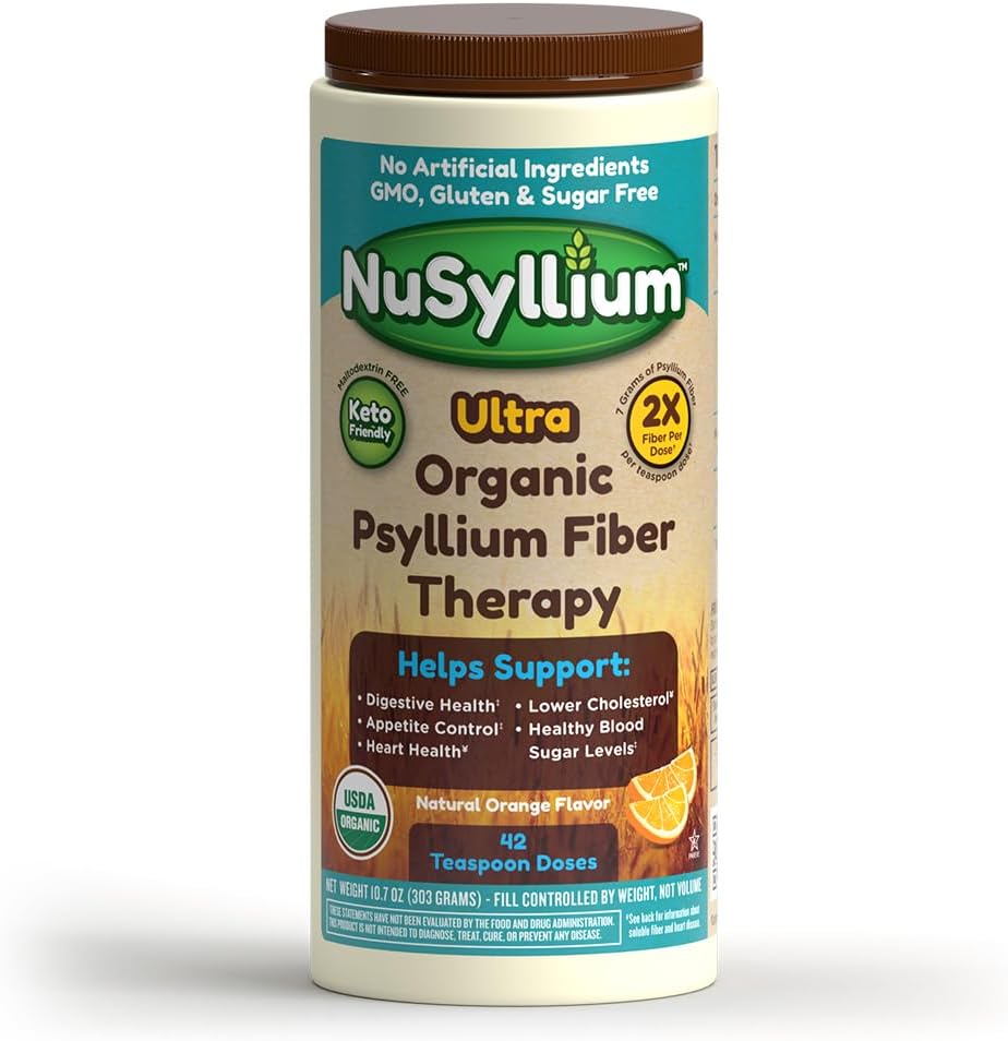 NuSylliumUltra Psyllium Husk Powder, USDA Organic, 10.7 Oz, Sugar Free Keto-Friendly Fiber Supplement, Promotes Digestive Health* Orange, 42 ServingsUSDA Organic