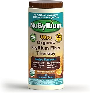NuSyllium Ultra Psyllium Husk Powder, USDA Organic, 10.7 Oz, Sugar Free Keto-Friendly Fiber Supplement, Promotes Digestive Health* Orange, 42 Servings