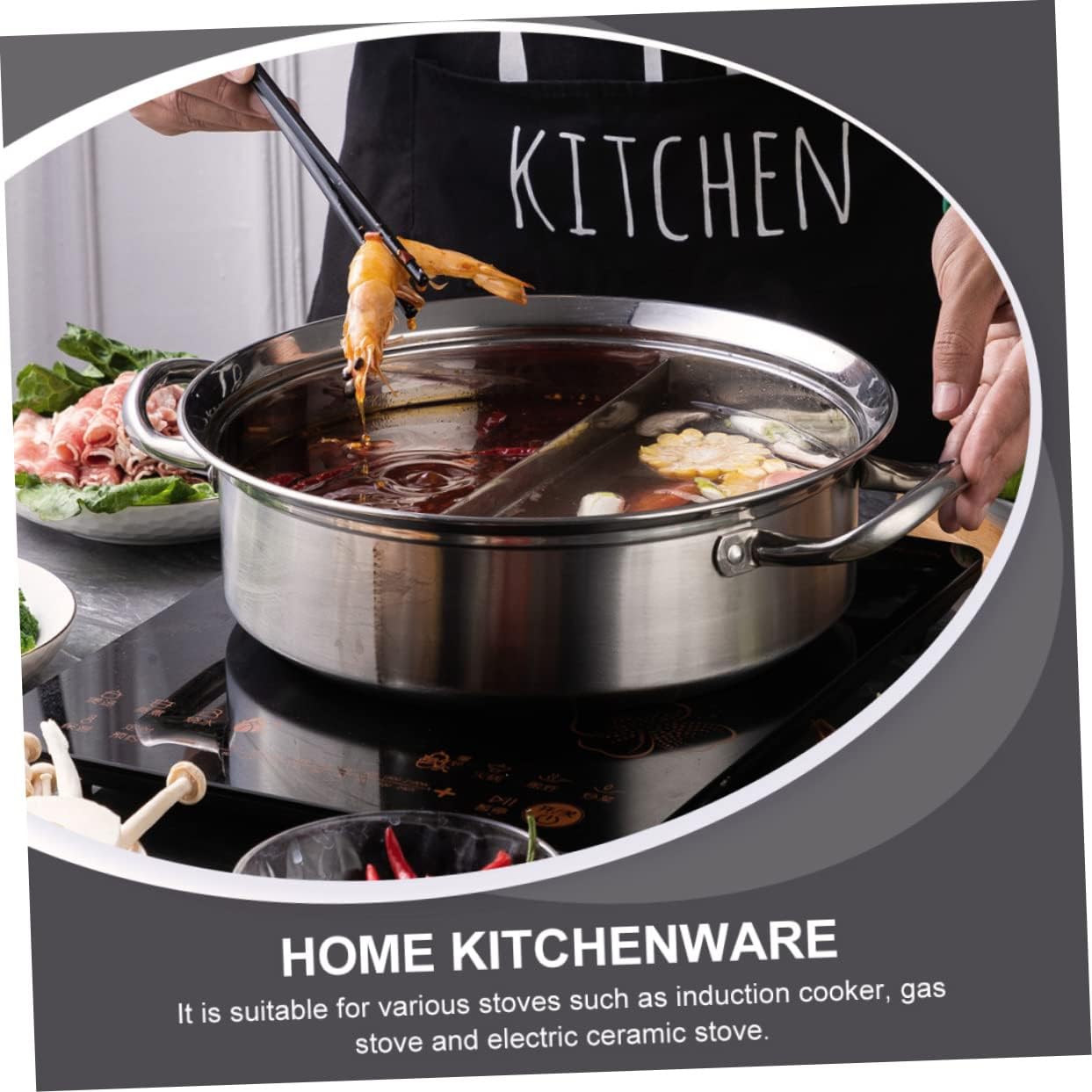 304 Stainless Steel Dual Flavor Hot Pot Lid Induction Compatible Cooking Pot for Home Kitchen Use Practical