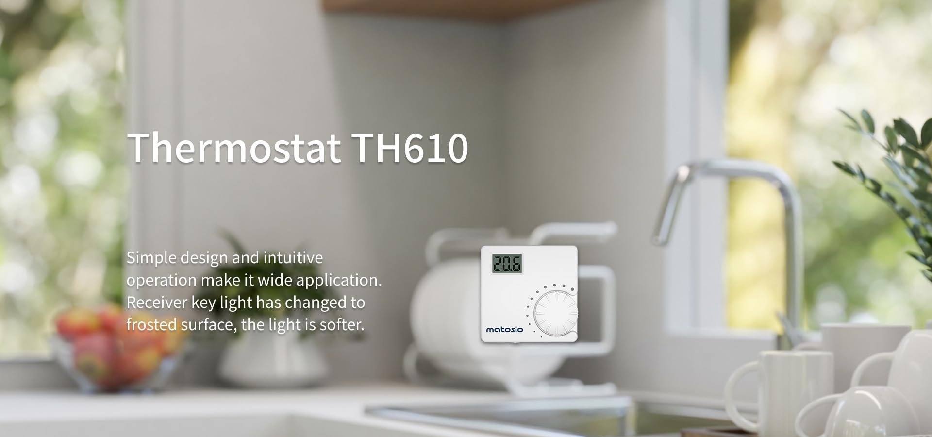 TH610 Thermostat de chaudiere sans Fil avec Récepteur, Réglage de la température avec molette, Montage Mural, Blanc