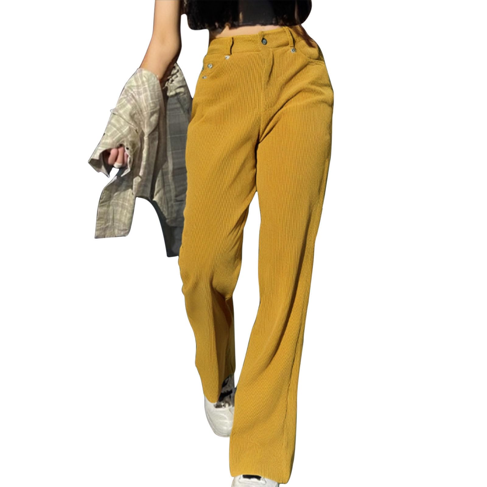 Womens Corduroy Pants High Waisted Straight Leg Dress Pants Casual Work Stretchy Baggy Long Trousers with Pockets