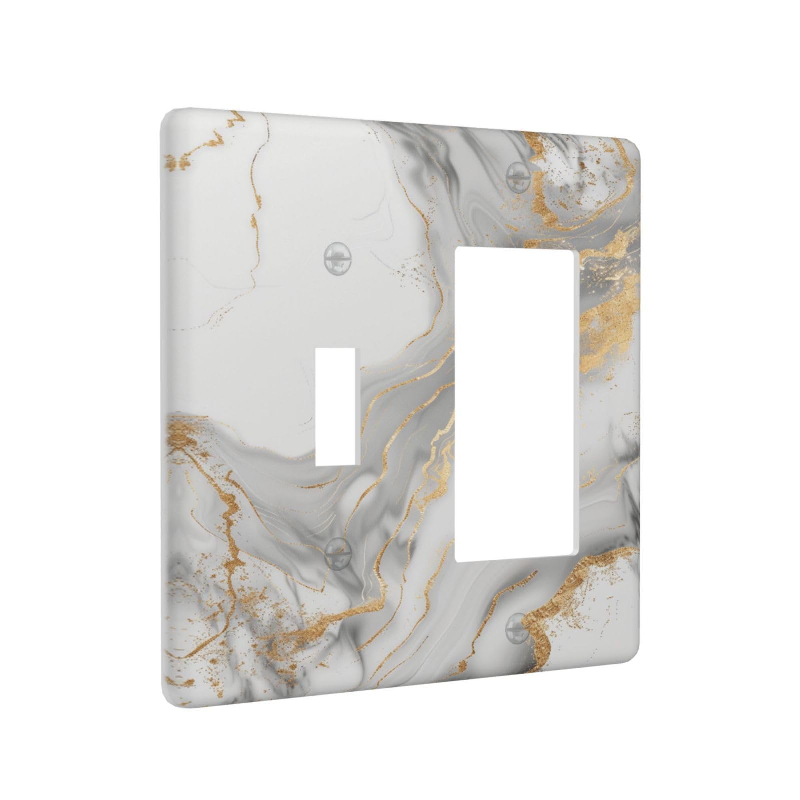 Sghxwp Outlet Covers Grey Marble Gold Foil 2 Gang Light Switch Cover Decorative Modern Abstract Gray & Gold Combin Toggle Rocker Wall Plate Electrical Switchplate Faceplate for Bathroom Home Decor